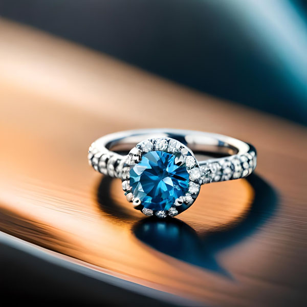 What are the benefits of a halo setting for blue diamond rings