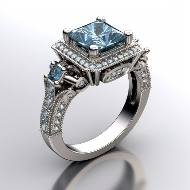 What are the different color grades for blue diamond rings