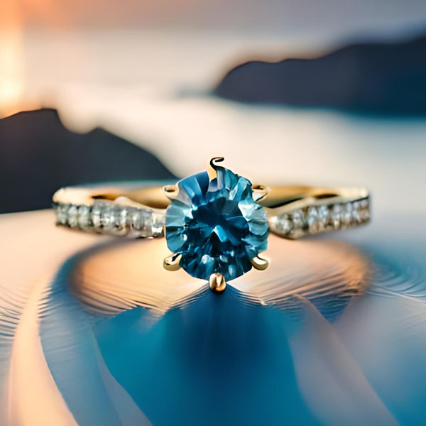 What are the different shades of blue in a blue diamond ring